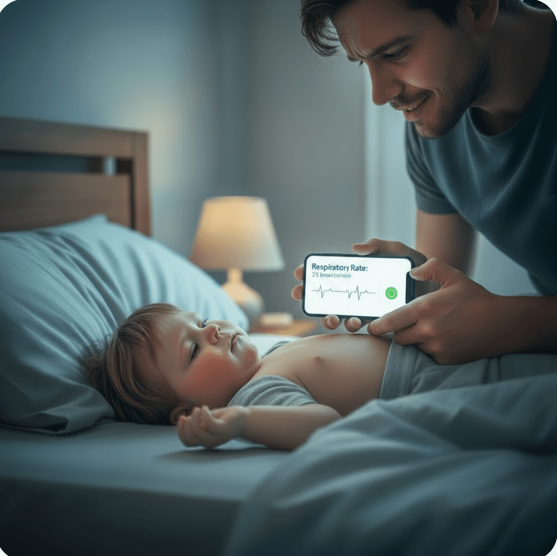 A caregiver gently using BREASY with a young child